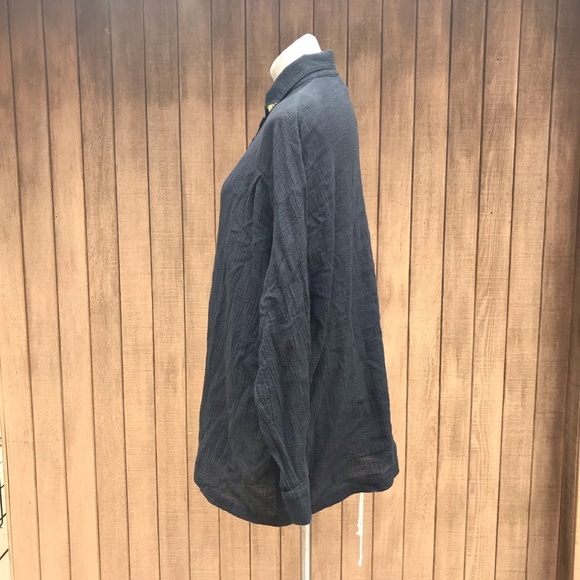 Vintage 90s Black Crepe Oversized Shirt Large - Picture 7 of 8